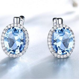 OVAL AQUAMARINE SKY BLUE CUBIC ZIRCONIA EARRINGS